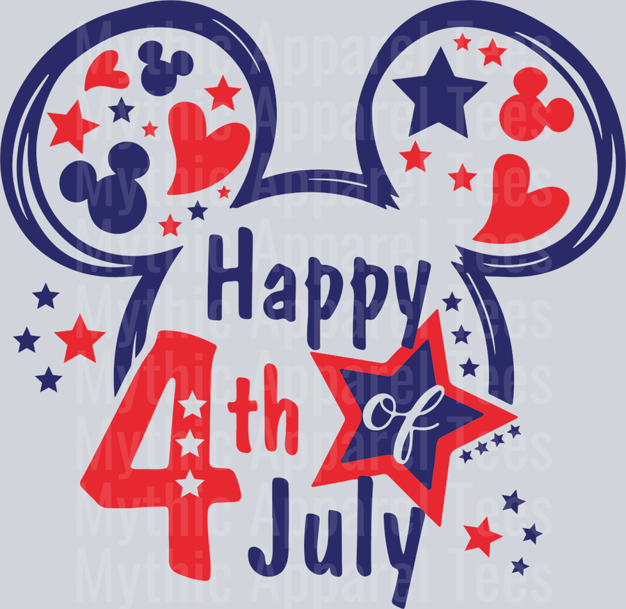 mickey ears 4th Of July Hearts Stars DTF Patriotic Disney Transfers