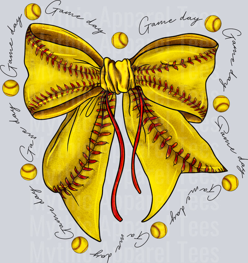 Softball with repeating pattern gameday bow cute DTF Sports Transfers