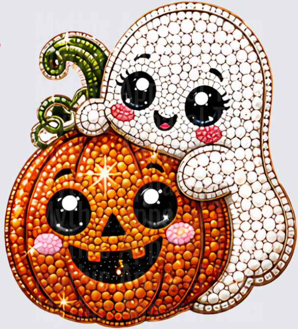Halloween Bling Cute Bejeweled Ghost and Jack-O-Lantern Pumpkin Rhinestone Mosaic Duo