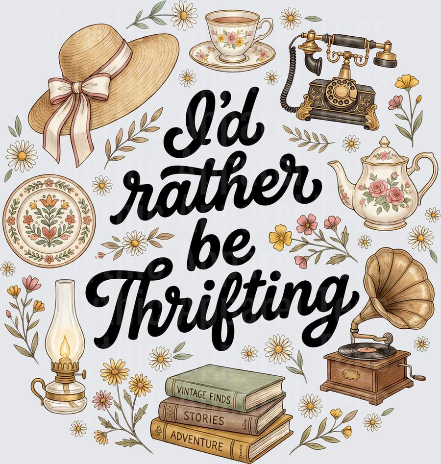 I'd Rather Be Thrifting Vintage Finds Typography with Antique Items