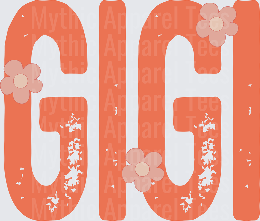 Gigi Distressed Coral Floral Letter Design with Daisy Accents