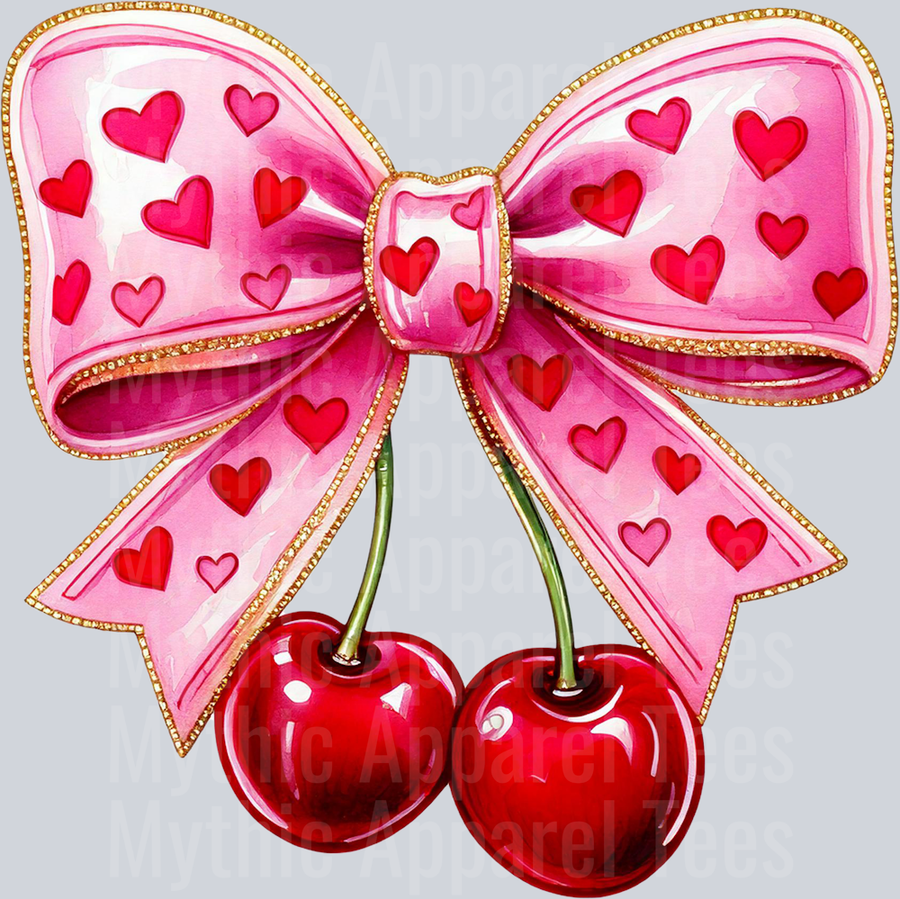Bow And Cherries Glitter edge pink bow red hearts Style Combo Valentines Day Design