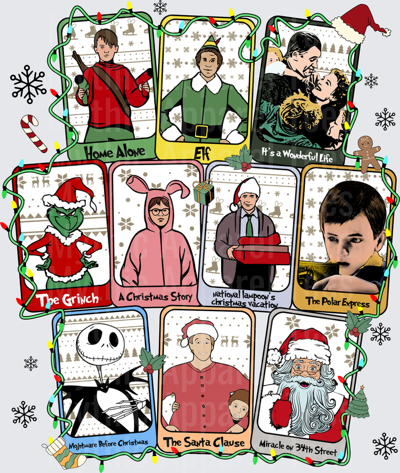 Classic Christmas Movies Trading Card Collage Home Alone Elf Grinch A Christmas Story National Lampoon's Christmas Vacation Polar Express Nightmare Before Christmas Santa Clause Miracle on 34th Street It's a Wonderful Life