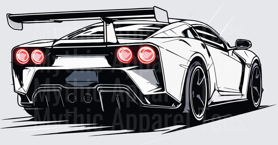 Drifting and Muscle Cars Rear View Supercar with Red Taillights and Race Wing