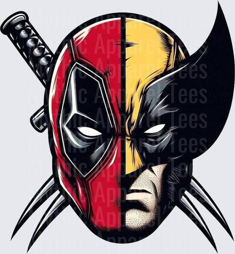Marvel Super Heroes Deadpool and Wolverine Split Face Mashup with Katana and Claws