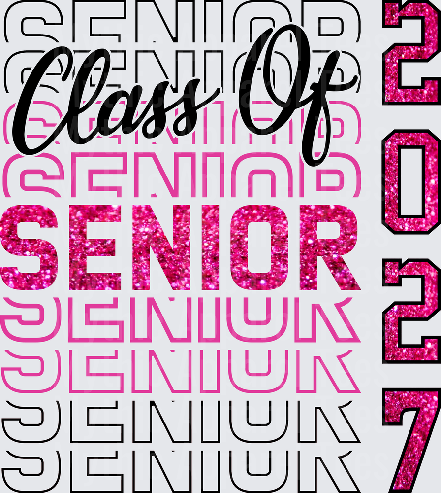 Class of 2027 Senior Stacked Text Pink Glitter Graduation Design