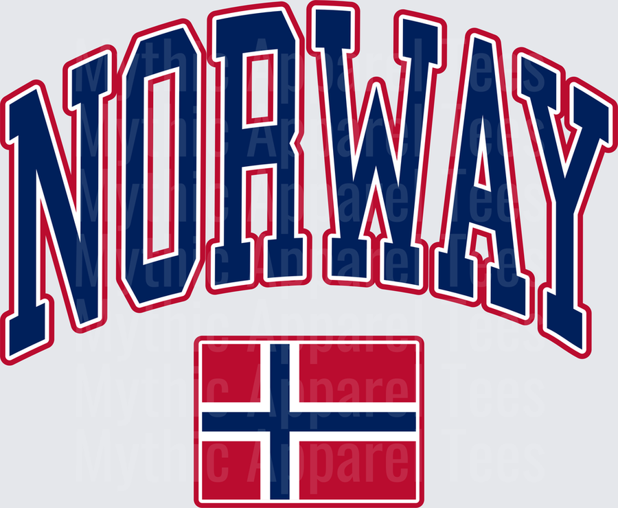 Norway Bold Arched Varsity Text with Norwegian Flag