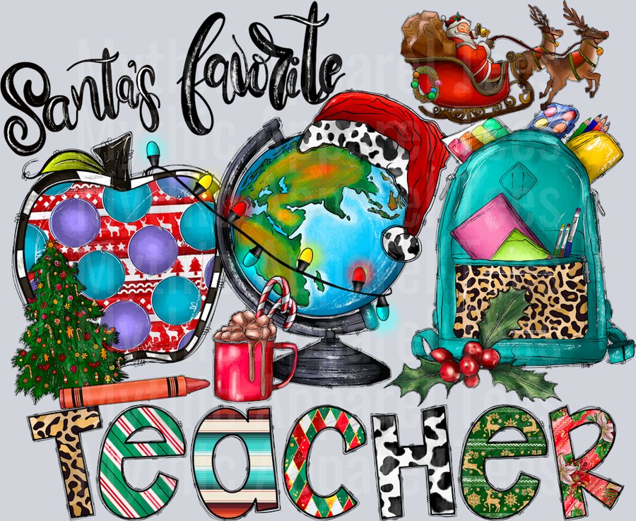 Santa Favorite Teacher , Merry Christmas, Counselor , Teacher, Christmas Teach, Western, Apple DTF Teacher Transfers