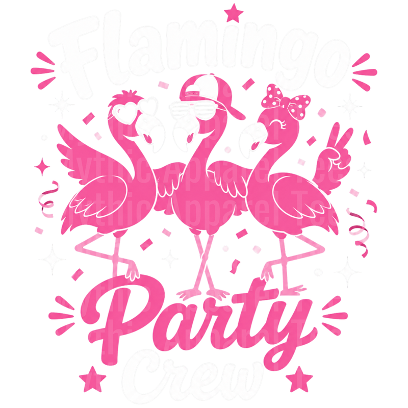 Flamingos Party Crew with Confetti and Stars Pink Design