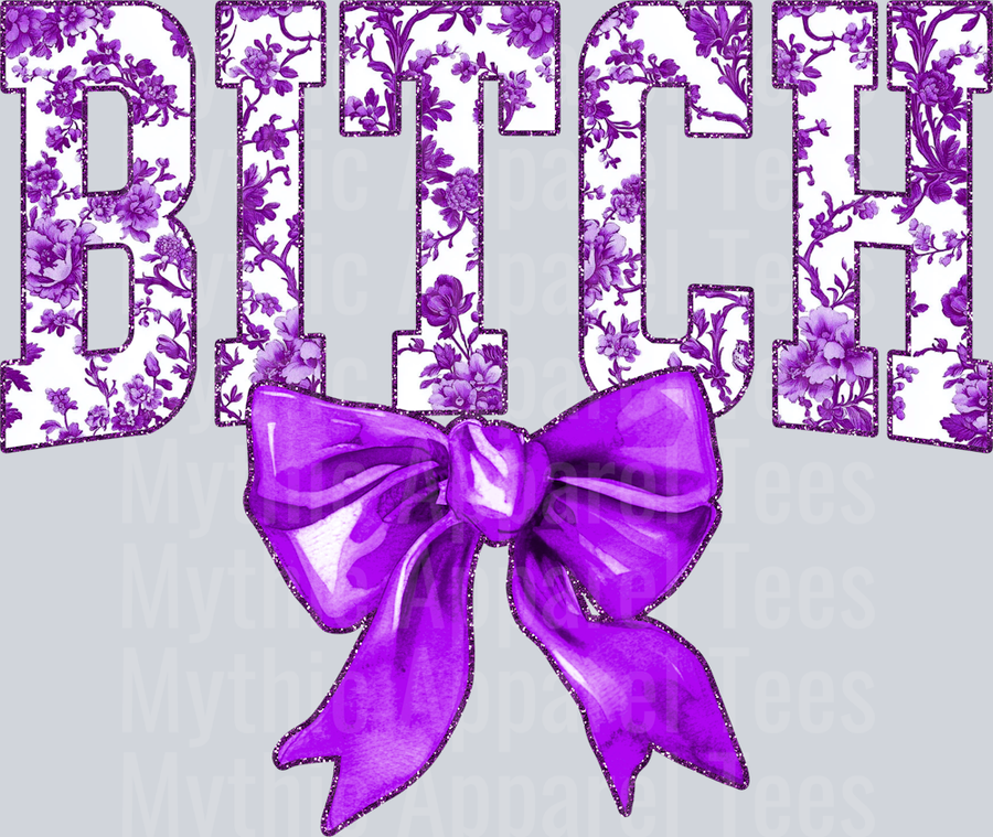 Purple Bitch College Font With Bow Floral Pattern Edgy