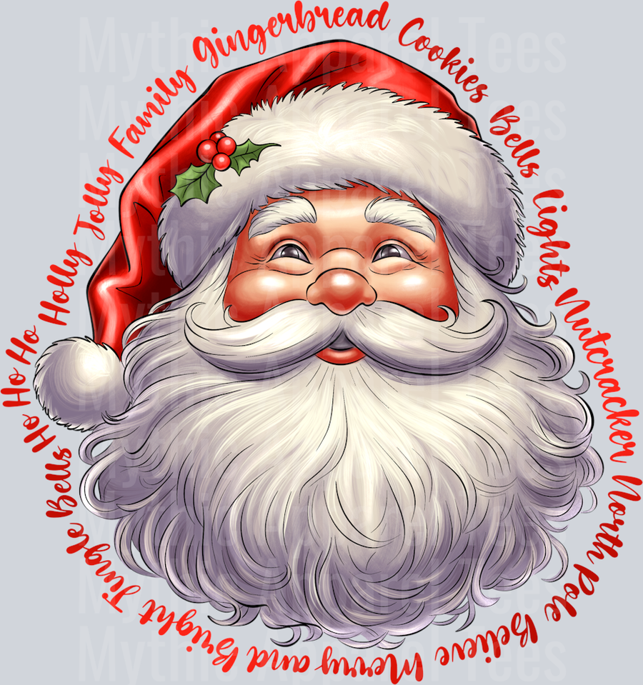 Santa with words around him