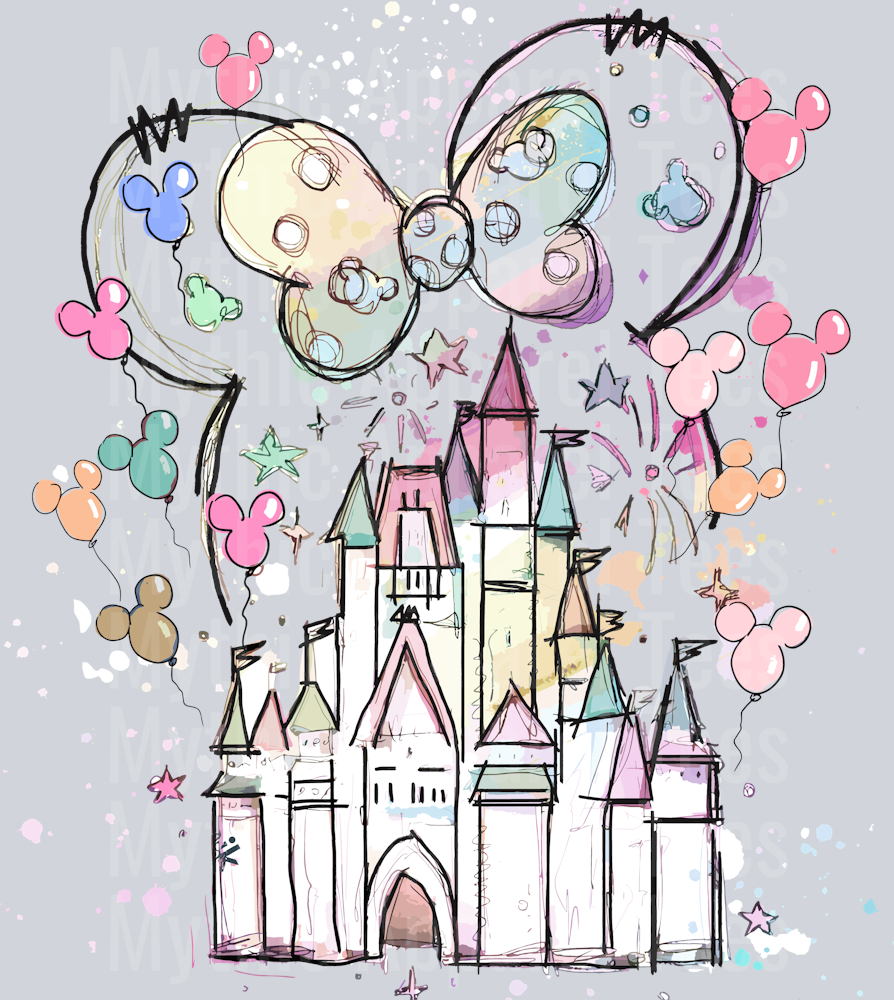 Pastel Disney Castle pink and yellow DTF Disney Castle Transfers