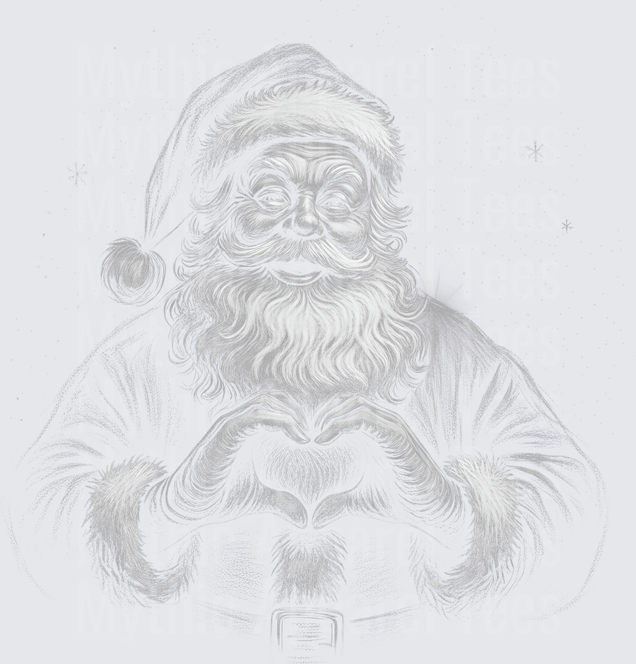 Vintage Pencil Sketch Santa Claus Making Heart Hand Gesture with Snowflakes