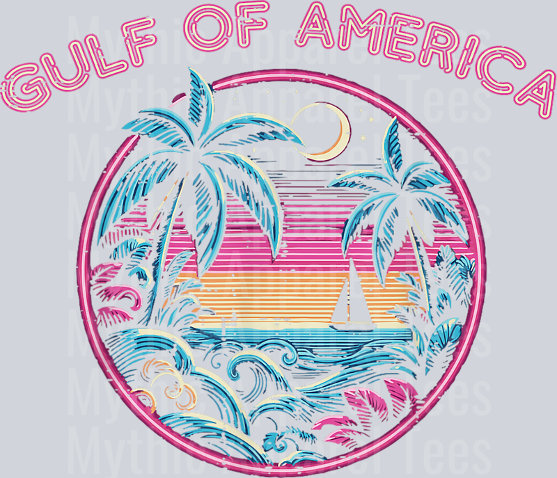 Gulf Of USA America Sunset Pink Retro Men Women Kids 8 DTF Gulf Of America Transfers