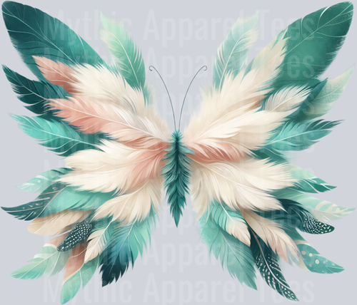 Green White Feathers Watercolor butterfly DTF Butterfly Transfers