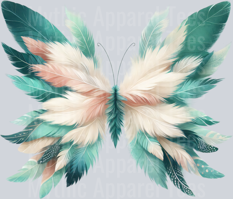 Green White Feathers Watercolor butterfly DTF Butterfly Transfers