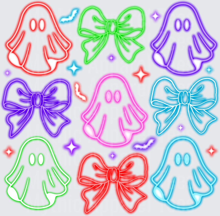 Halloween Neon Glowing Ghosts and Coquette Bows Bundle