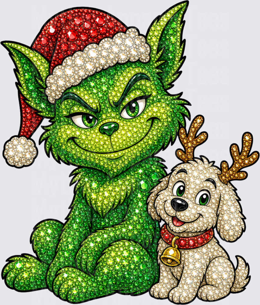 Christmas Bling Grinch and Max the Dog Rhinestone Diamond Art Holiday Santa Hat Reindeer Antlers Sparkle Design