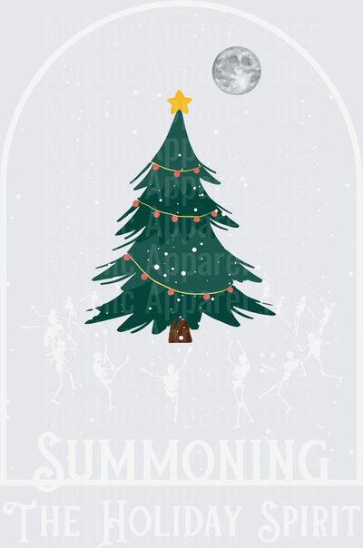 Decorated Christmas Tree with Gold Star Topper and Full Moon Snow Globe Arch