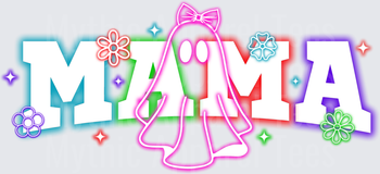 Halloween Mama Ghost Bow Neon Colorful Floral Letter Design