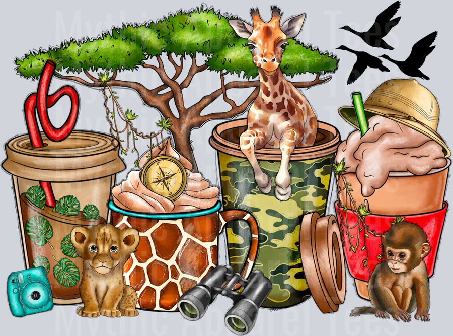 Zoo Safari Coffee Cups DTF Summer Transfers