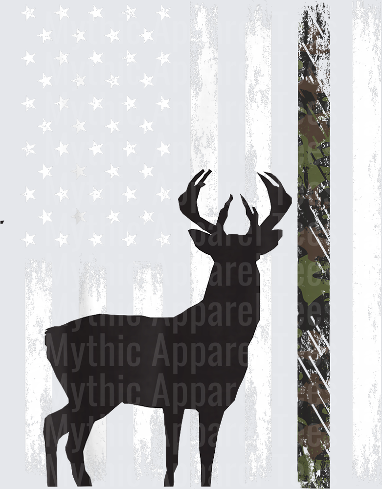 Whitetail Buck Silhouette Distressed American Flag Camo Stripe