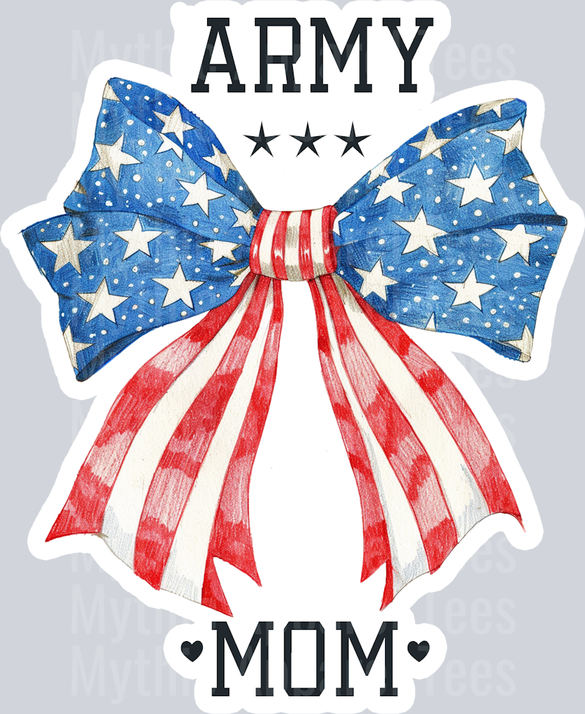 Army Mom 2 Red White and Blue Glitter Bow Military DTF Army Transfers