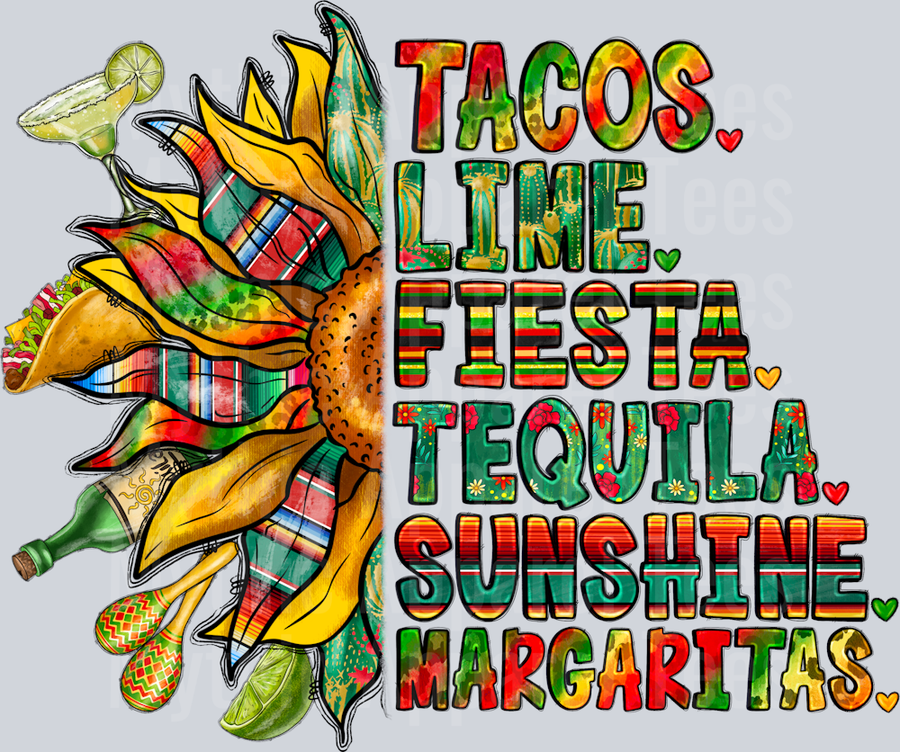 Tacos Lime Fiesta Tequila Sunshine Margaritas 2 Mexican DTF Drinking Transfers