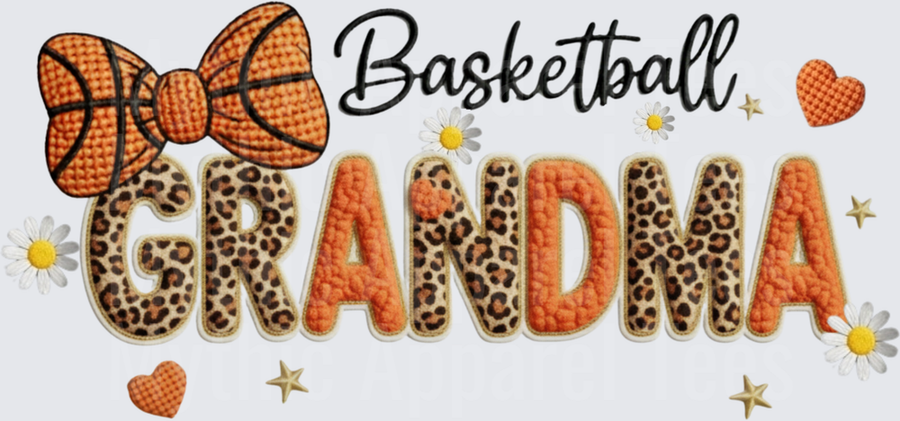 Basketball Grandma Leopard Print Chenille Letter Design with Basketball Bow Daisies and Hearts