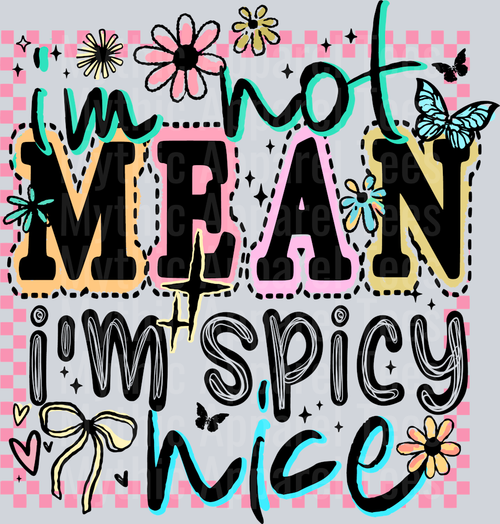 I'm not Mean I'm Spicy Nice Black Letter DTF Sarcastic Transfers
