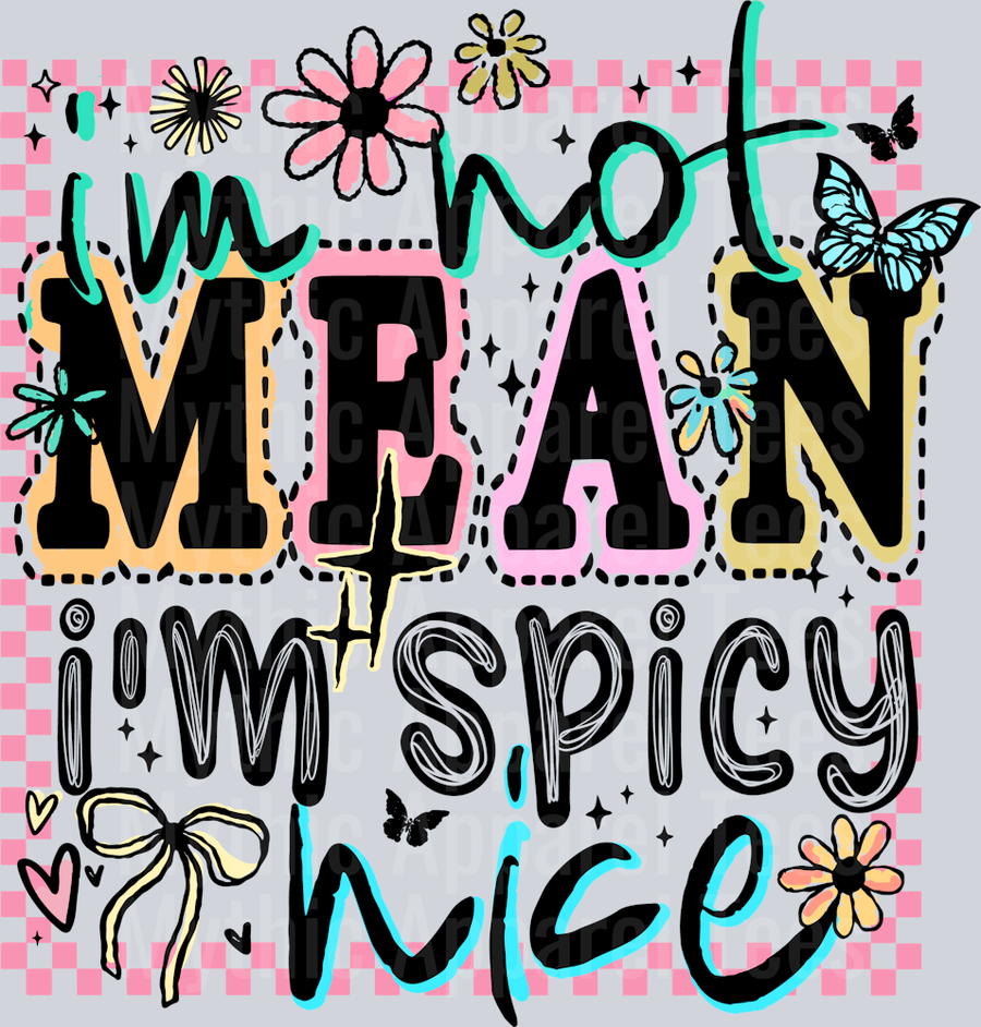 I'm not Mean I'm Spicy Nice Black Letter DTF Sarcastic Transfers