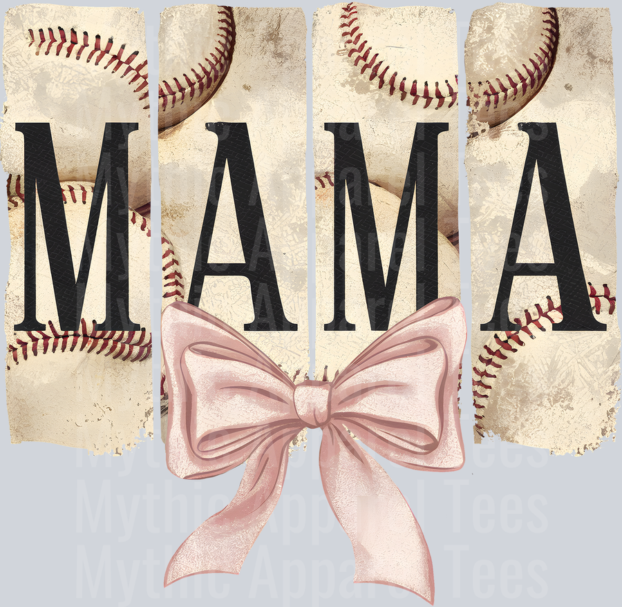 mama baseball with pink bow DTF Baseball Transfers