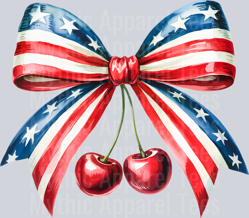 Cherries bow Cherry Bow Red White and Blue Patriotic DTF 4th of July Transfers
