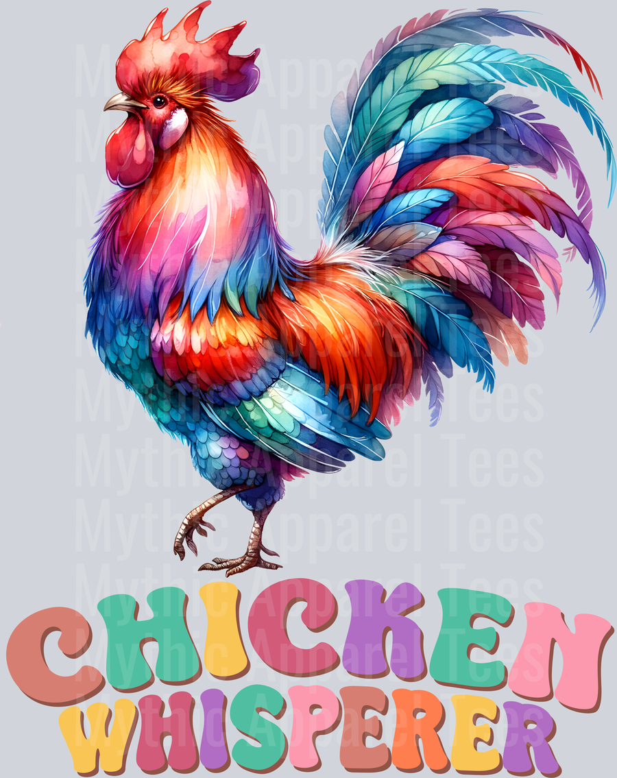 Chicken whisperer colorful graphic with little chicken DTF Chicken Transfers