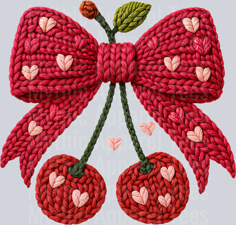 AZ626 Yarn Crochet Valentine Cherry Bow Png