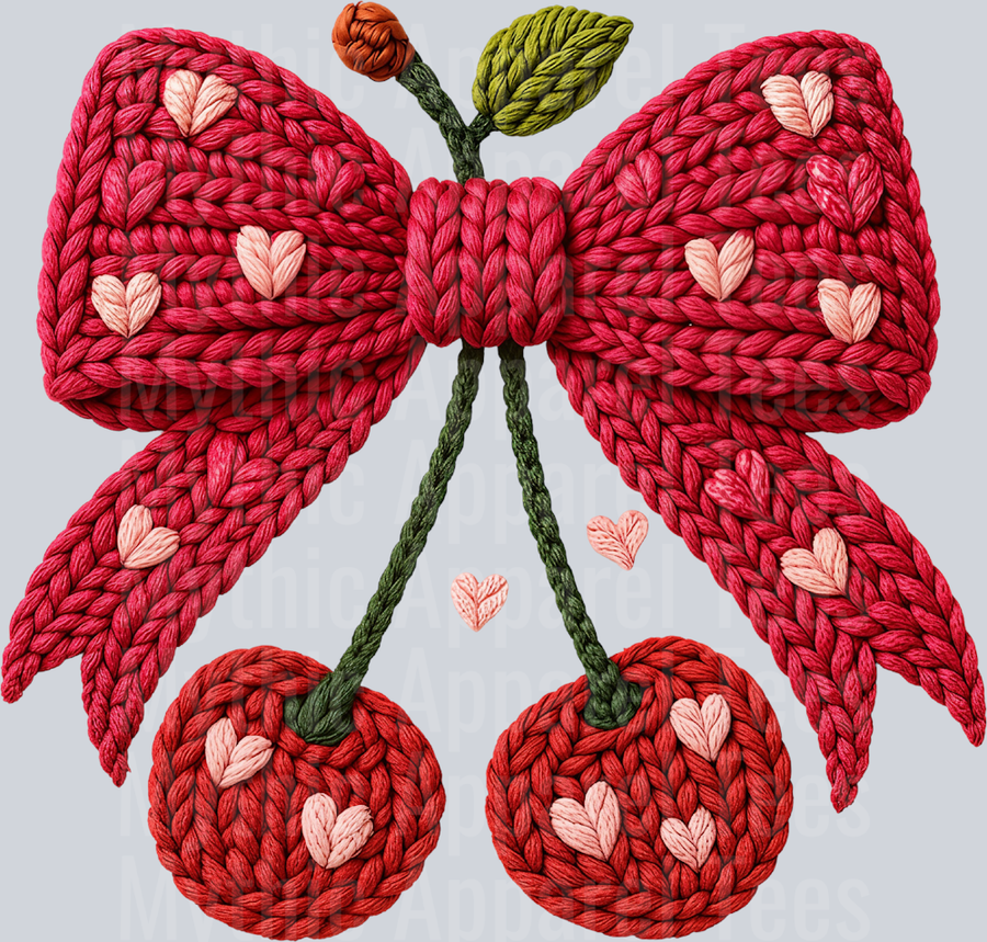 AZ626 Yarn Crochet Valentine Cherry Bow Png