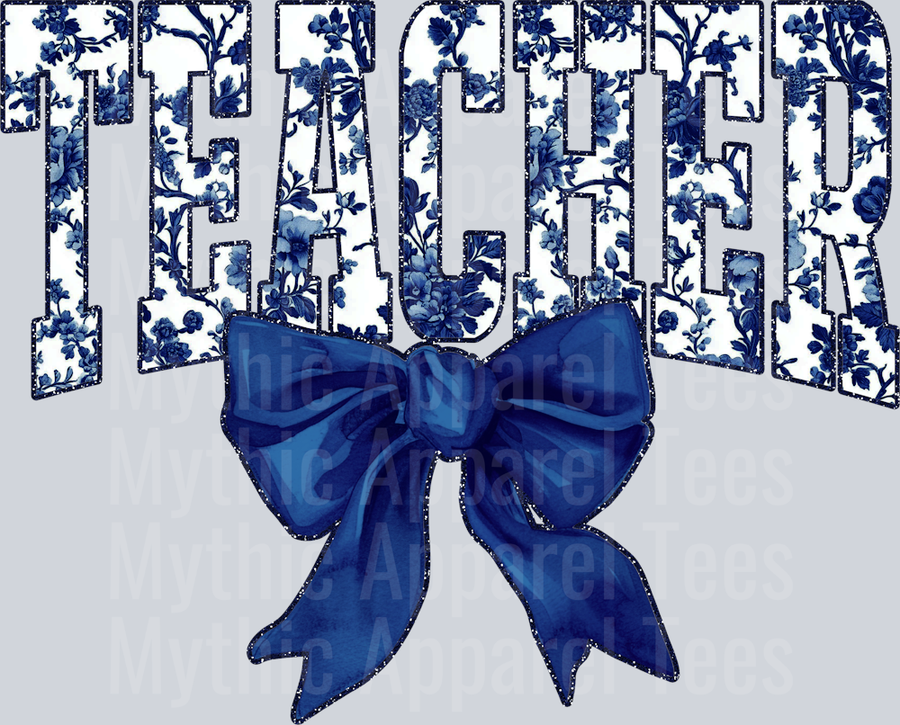 Navy Toile Teacher College Font Floral Teacher Design
