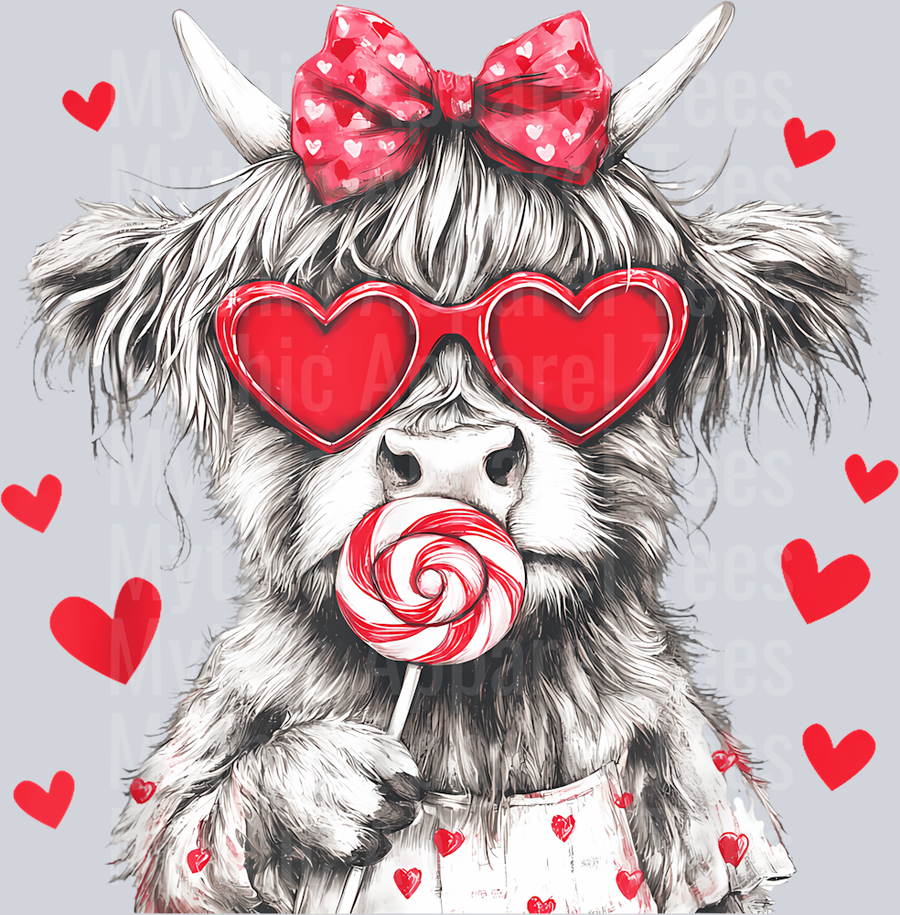 231 Highland Cow Valentine_S Day Trendy Retro Cute Hearts T-Shirt