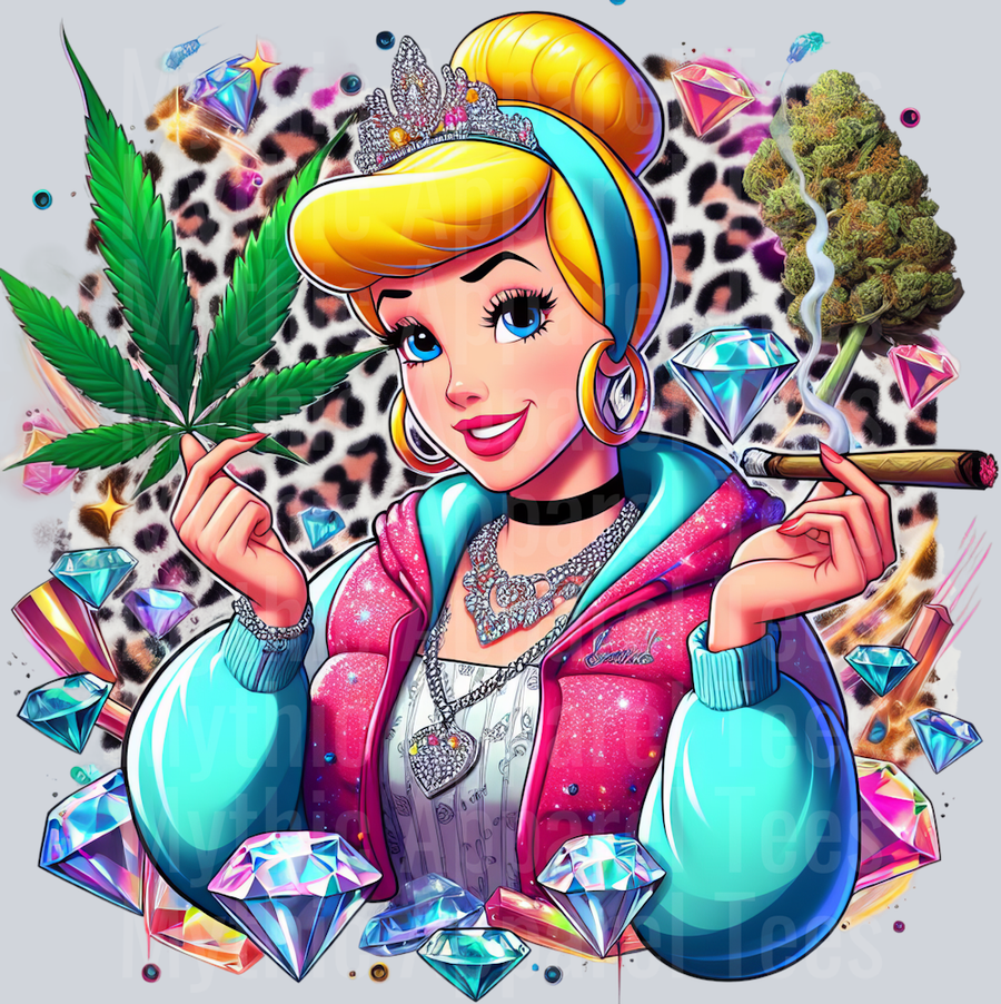 Cinderella Cheeta Print Jewels Smoking Weed DTF Weed Transfers