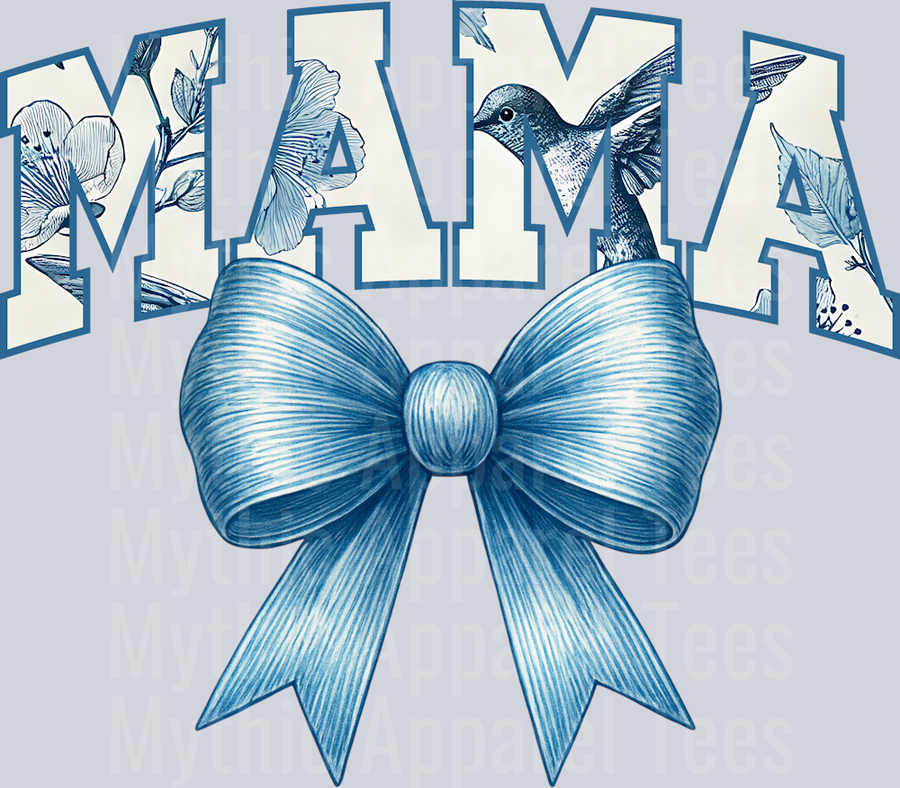 Mama blue bow and tank color background DTF MOM Transfers