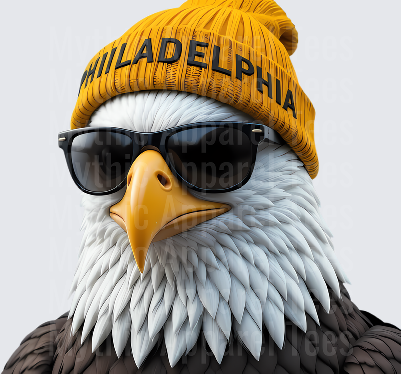 NFL Mascots Philadelphia Eagle Wearing Gold Beanie Sunglasses