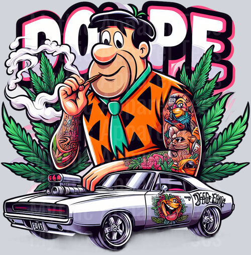 Fred Flintstone 7 Smoking Pop Culture DTF Weed Transfers