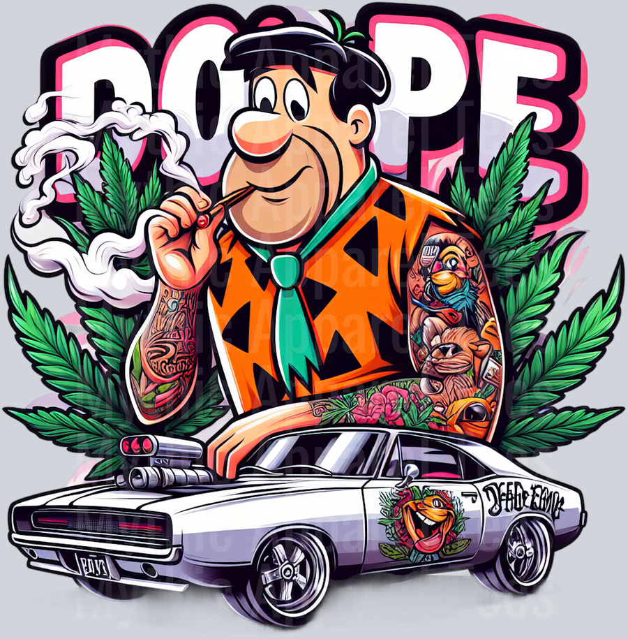 Fred Flintstone 7 Smoking Pop Culture DTF Weed Transfers