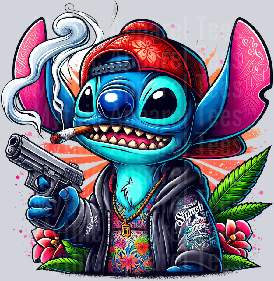 Stitch Gangster Smoking Pop Culture DTF Weed Transfers