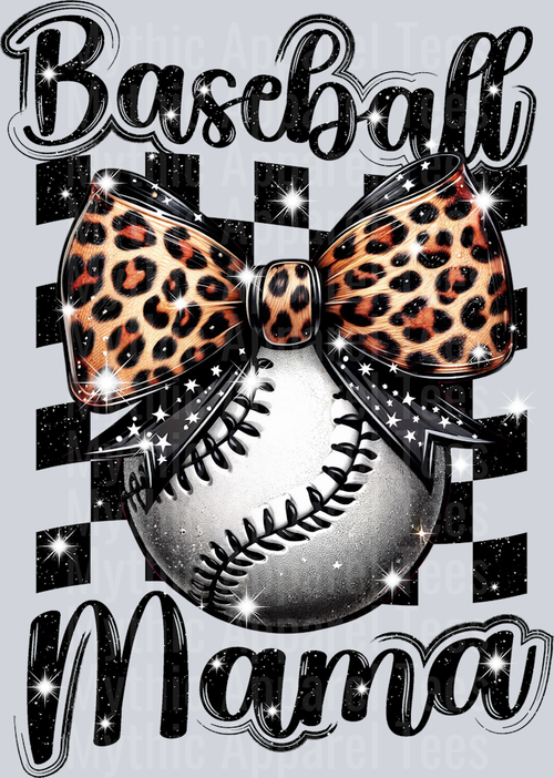 Baseball mama with checkers and cheetah bow cute DTF Sports Transfers