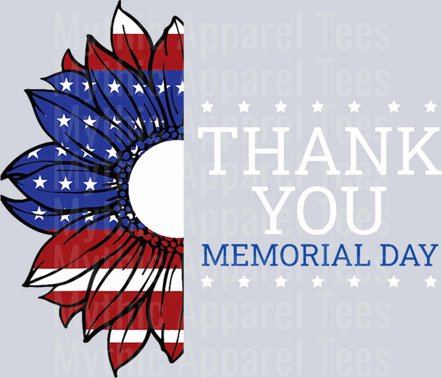 Thank you memorial Day red white and blue flower DTF Memorial Day Transfers