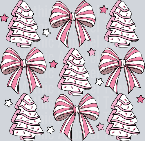 Little Debbie Christmas Tree cake and pink ribbon DTF Christmas Transfers
