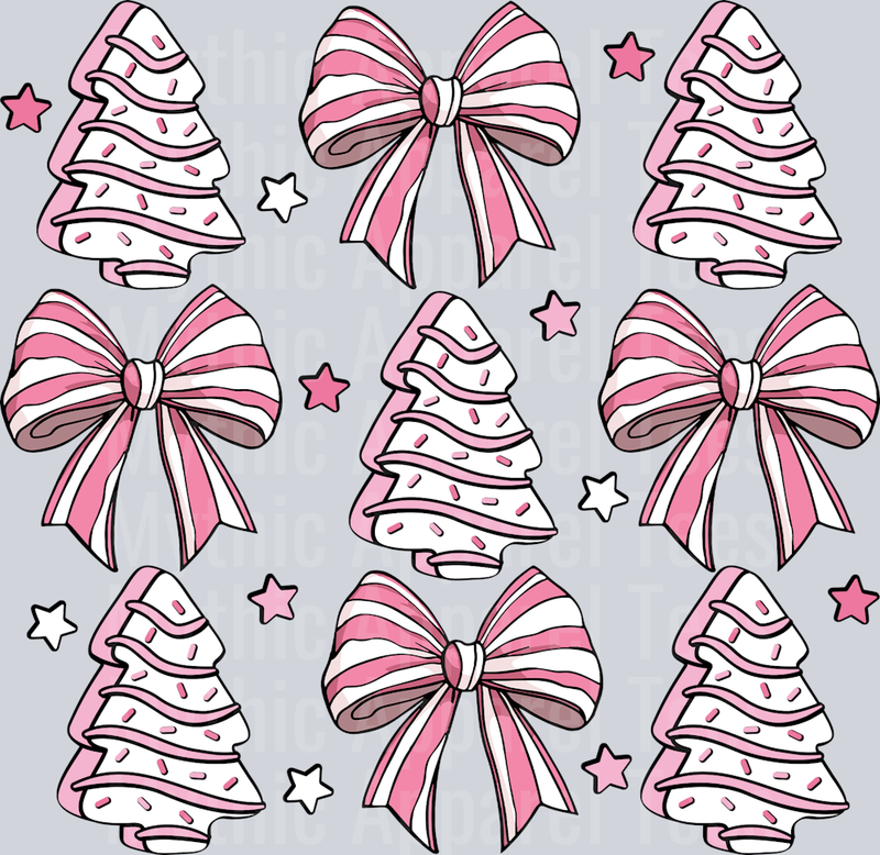 Little Debbie Christmas Tree cake and pink ribbon DTF Christmas Transfers