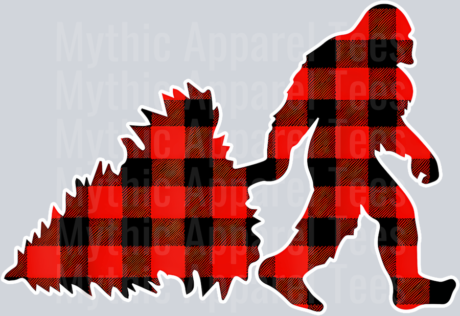 12 Red Buffalo Plaid Pajama Bigfoot Christmas T-Shirt