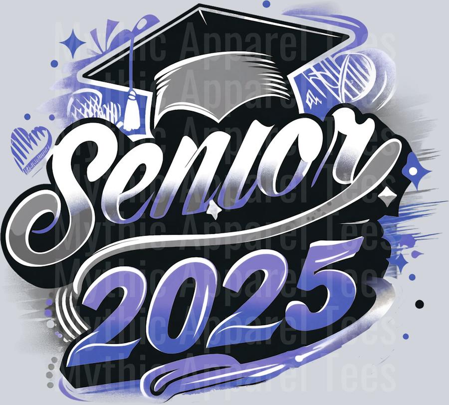 0025 Senior 2025 Airburshed Navy Blue and Gray 2 DTF 2025 Senior Graduation Transfers